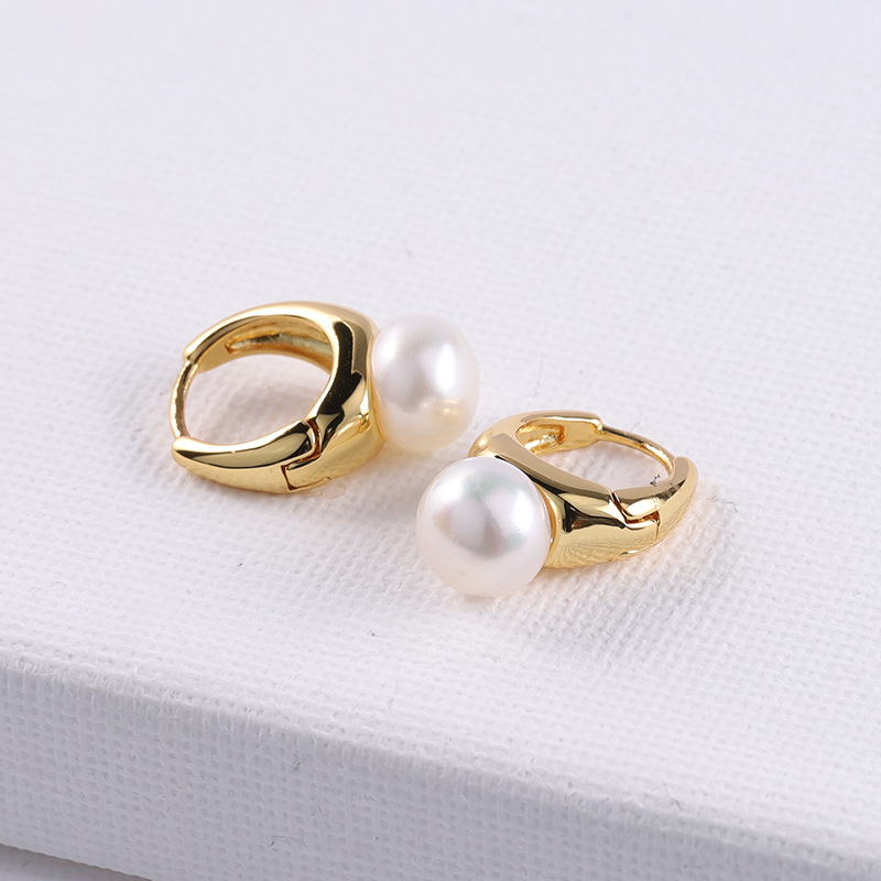 6g Weight 1 Pair Lady Geometric Freshwater Pearl Copper Plating Earrings