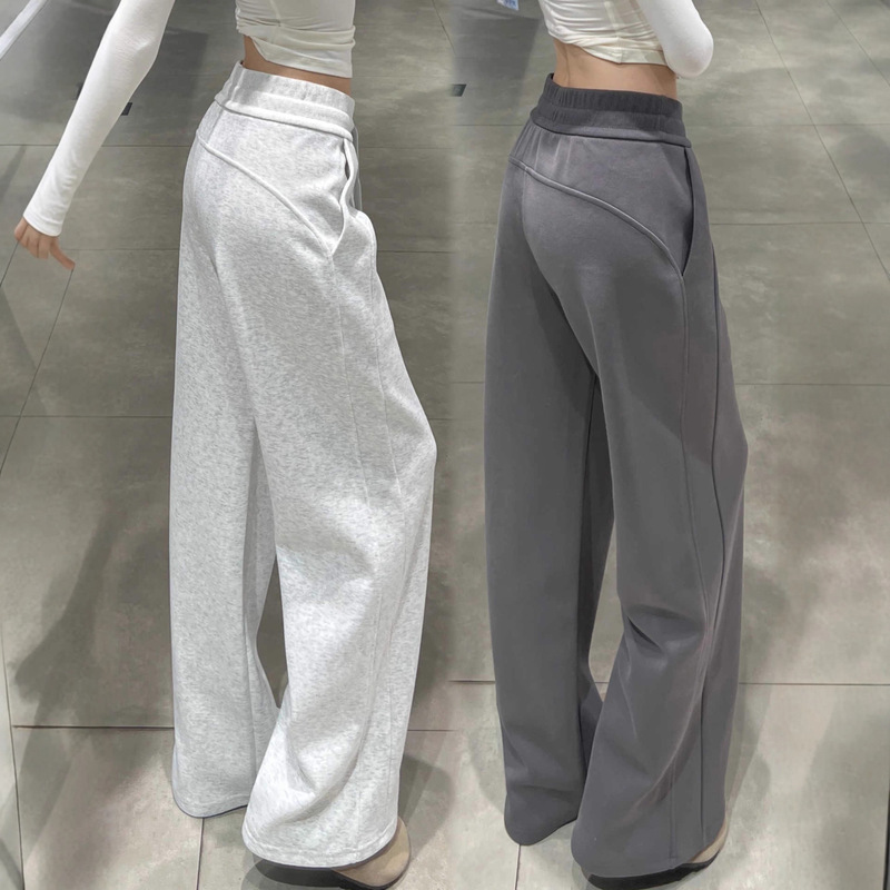 White and Gray Drawstring Lulu Sweatpants for Women, Autumn 2025 New Casual Slimming Straight Wide-Leg Sweatpants for Autumn and Winter
