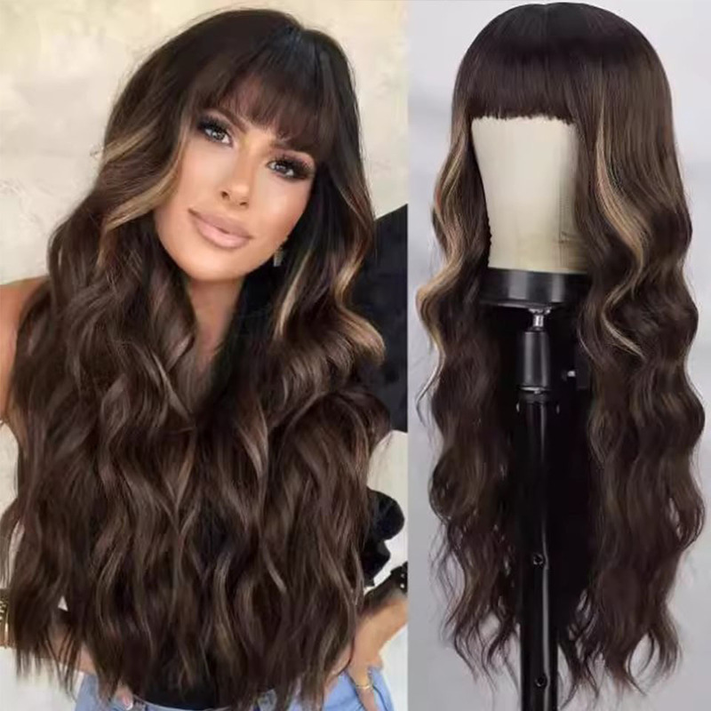 Wig for Women, Gradient Color Long Curly Hair Synthetic Wig, Hairwigs with Bangs, Synthetic Fiber Full Head Wig, European and American Style Wig for Women, Gradient Color Long Curly Hair Synthetic Wig, Hairwigs with Bangs, Synthetic Fiber Full Head Wig, European and American Style