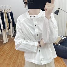秋装立领小黑扣纯棉长袖衬衫女百搭减龄上衣2025新款通勤休闲衬衣