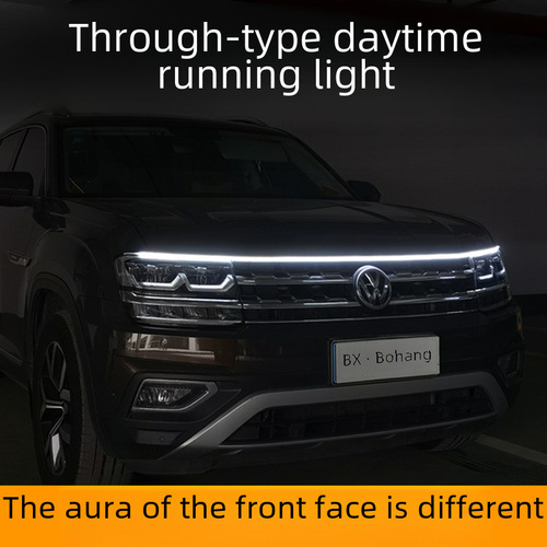 Car dynamic through-body daytime running light net modification universal LED hood ambiance light decorative light guide bar for exterior