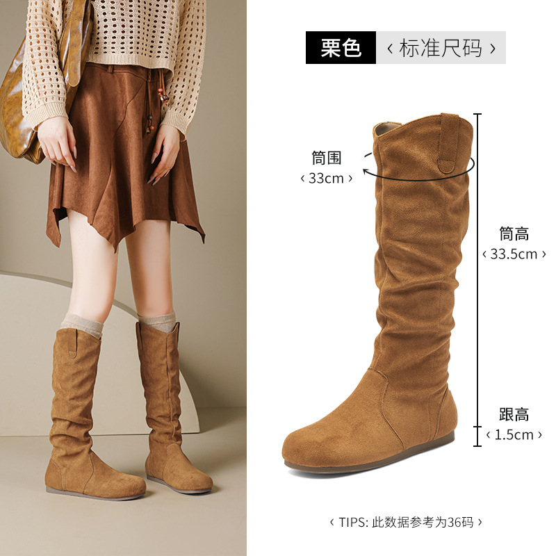 Botas de montaje de leones antiguas para mujeres 2025 nuevas botas de invierno Meirard pliegue Bocken no más altas que la rodilla