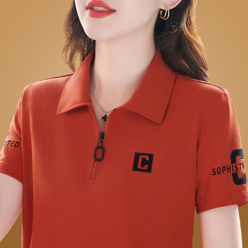 Summer New Lar Short-sleeved T-shirt Women's Slim-fit Slimming Young Mother Half-sleeved Polo Shirt Sports Casual Top Summer New Lar Short-sleeved T-shirt Women's Slim-fit Slimming Young Mother Half-sleeved Polo Shirt Sports Casual Top