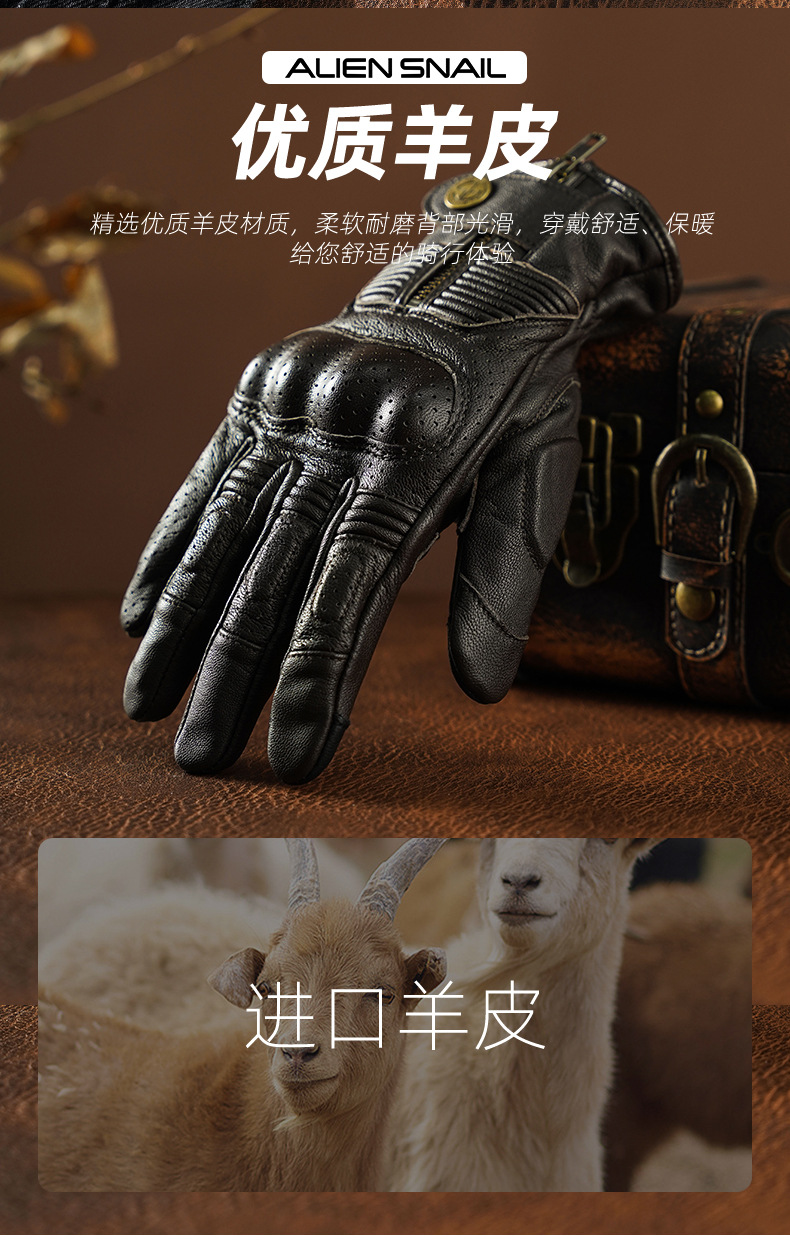 Alien Snail V8 Motorcycle Cycling Gloves Imported Goatskin Soft and Wear-Resistant Hand Back Joint Pu Protection Spring & Fall Style