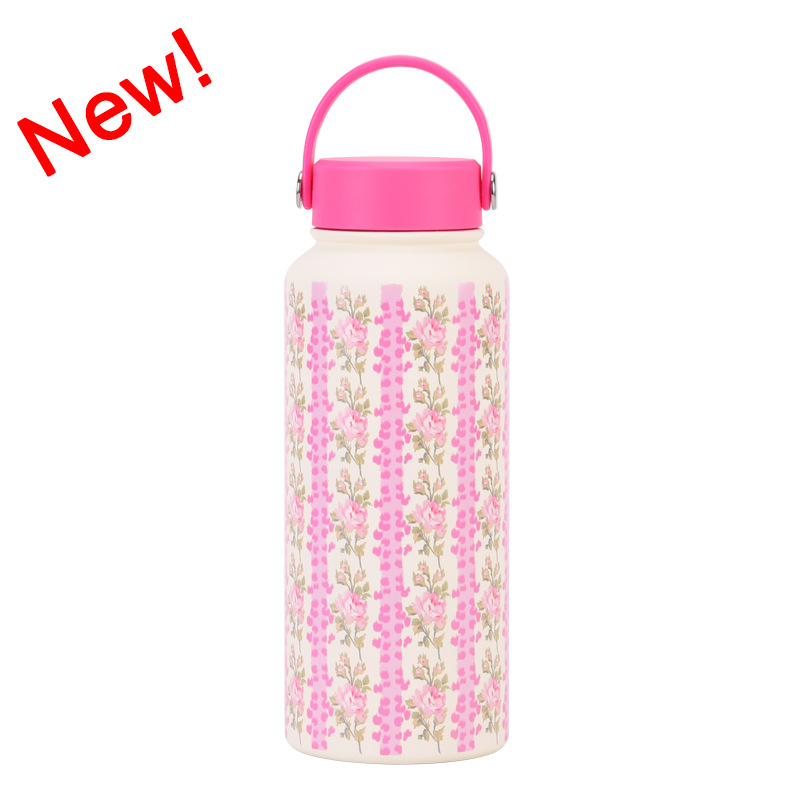 Nueva Botella de Agua Deportiva Aislada de 1 Litro, Boca Ancha, Portátil, al Vacío, para Exteriores, con Estampado, para Mujer, 2026