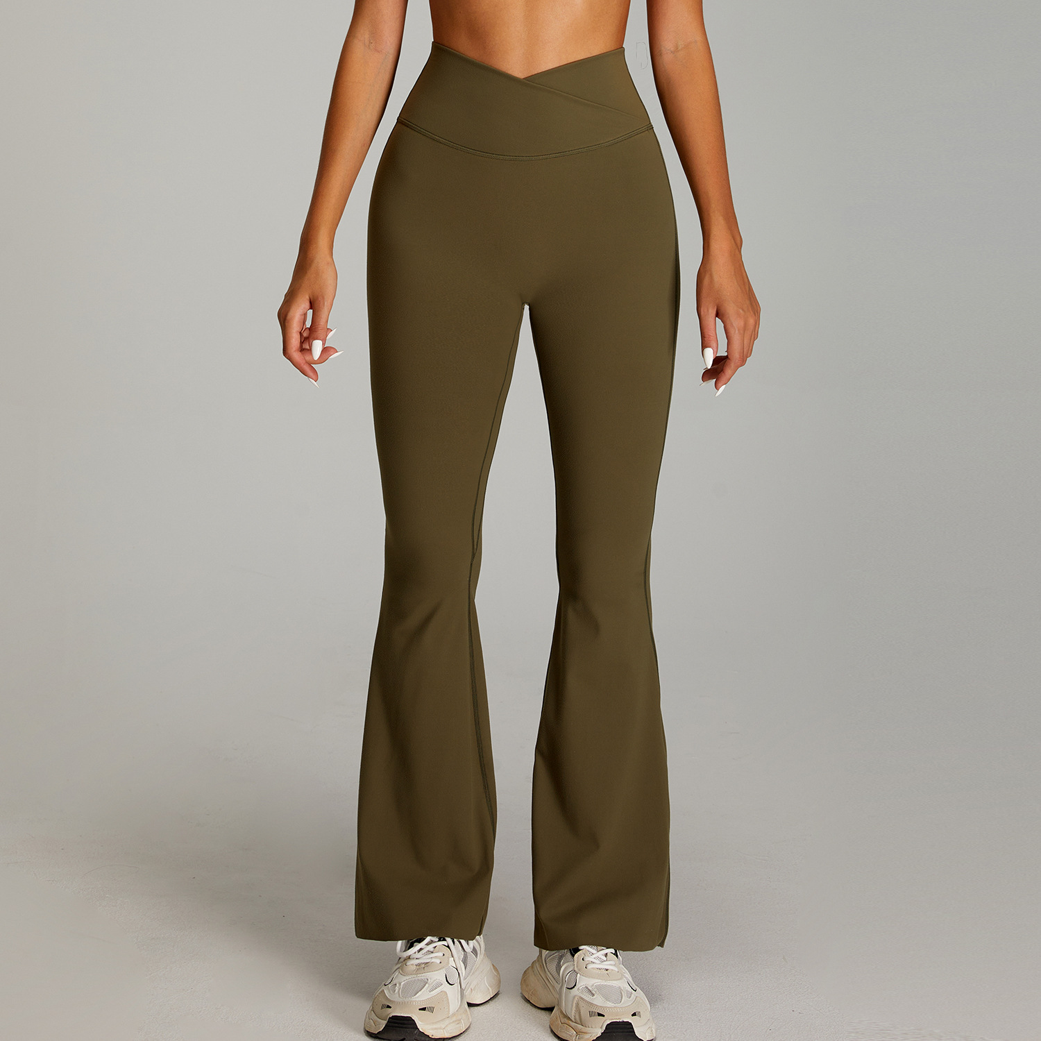 Pantalones acampanados de yoga de cintura alta cruzada europea y americana, pantalones de fitness de cadera ajustados desnudos, pantalones deportivos de pierna ancha para mujer