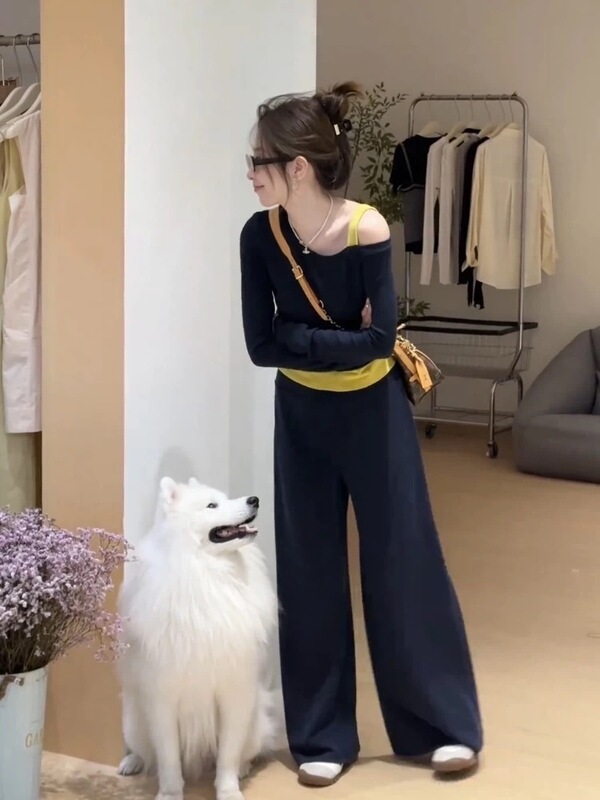 时尚休闲套装裙女2025秋季新款洋减龄假两件套头卫衣阔腿裤两件套|undefined
