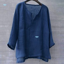 Solid V-neck loose long sleeve shirt ��ɫ�͹�V�I�����L���r��