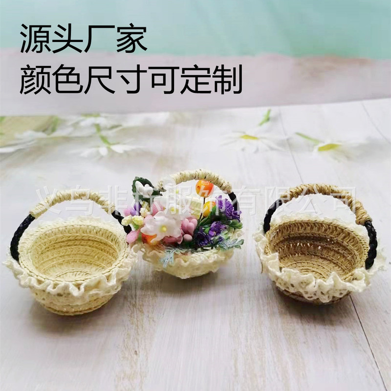 [Straw Factory] Straw Flower Basket Shooting Props BJD Flower Basket Straw Products Mini Flower Basket Small Flower Basket