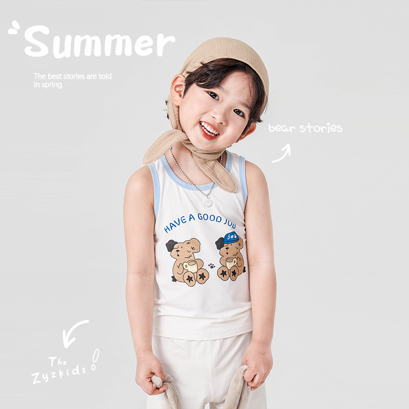 ZYZ Designer Style Acrylic Boys' V-Neck Cartoon Sleeveless Top Children's Vest Summer New Arrival