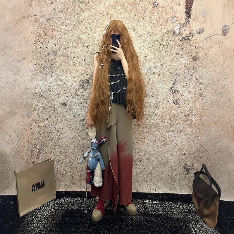 Wasteland Style Irregular High Waist Skirt Women's Spring and Summer plus size chubby girl Design Sense Niche Slimming Slim-fit Over-the-Knee Skirt