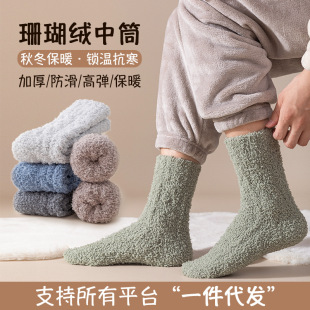 Coral velvet socks men's autumn and winter stockings fleece-lined thickened warm home sleeping sleeping floor socks winter stockings