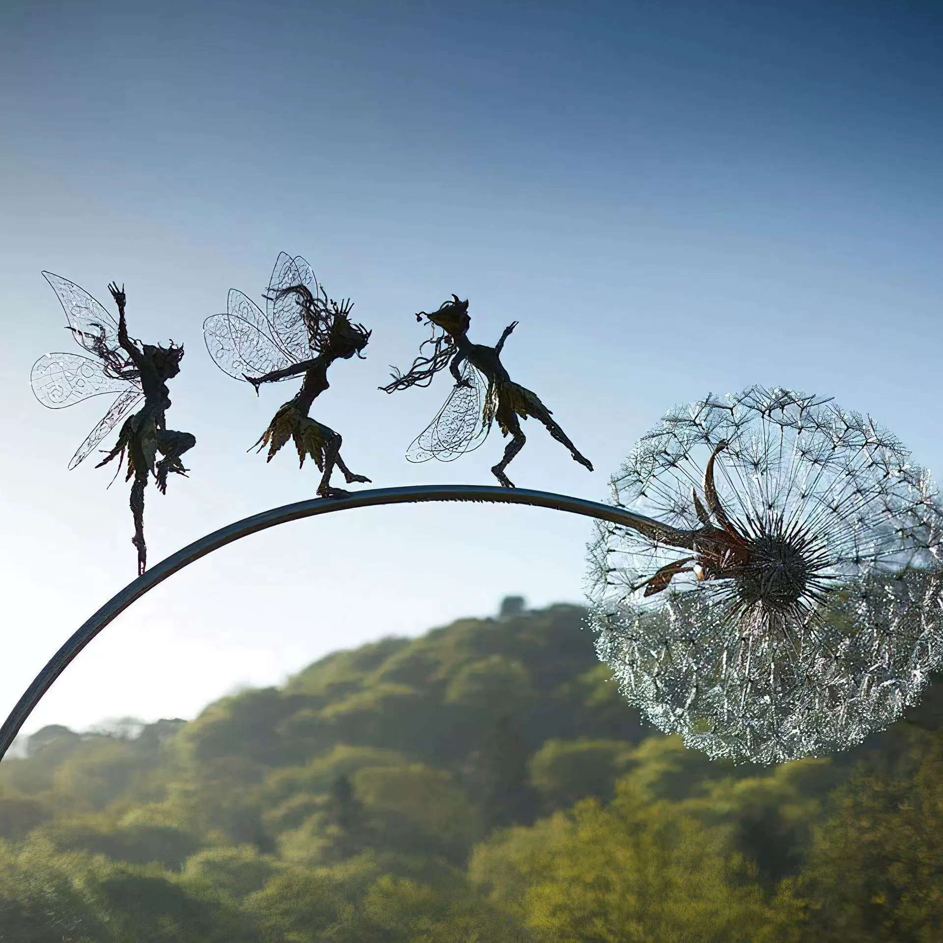 Amazon Cross-border Flower Fairy Elf and Dandelion Dance Robin White Elves Sculpture Metal Crafts