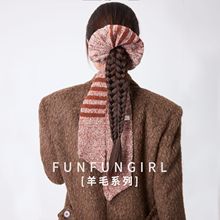 新款韩系蝴蝶结飘带发圈女条纹绑发头绳低丸子头大肠圈发带头饰