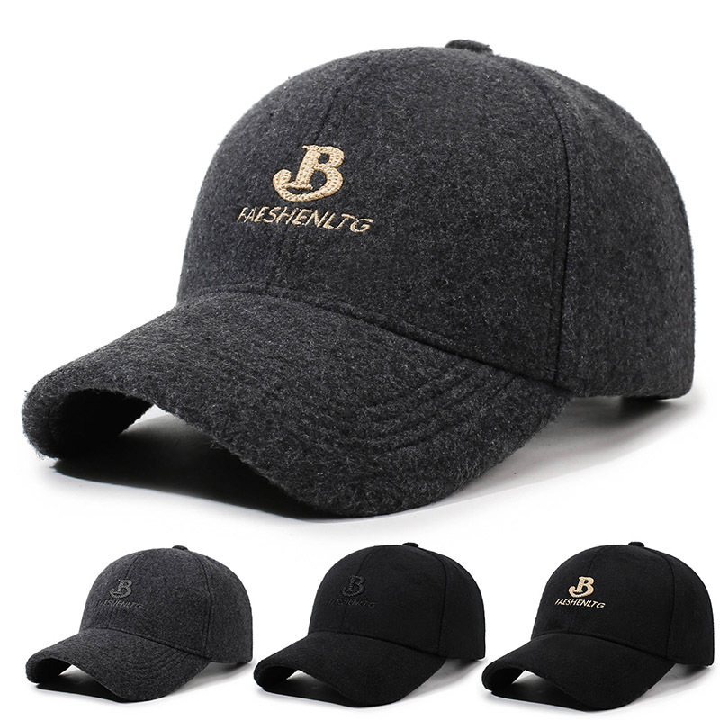 秋季新款毛呢棒球帽韩版帽子百搭休闲户外保暖棉帽中年男士鸭舌帽