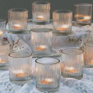 Amazon Explosions Candle Cup Transparent 5565 Vertical Grain Cup Aromatherapy Cup Fragrance Dining Table Candle Holder Can Spray Color Tea Wax Cup