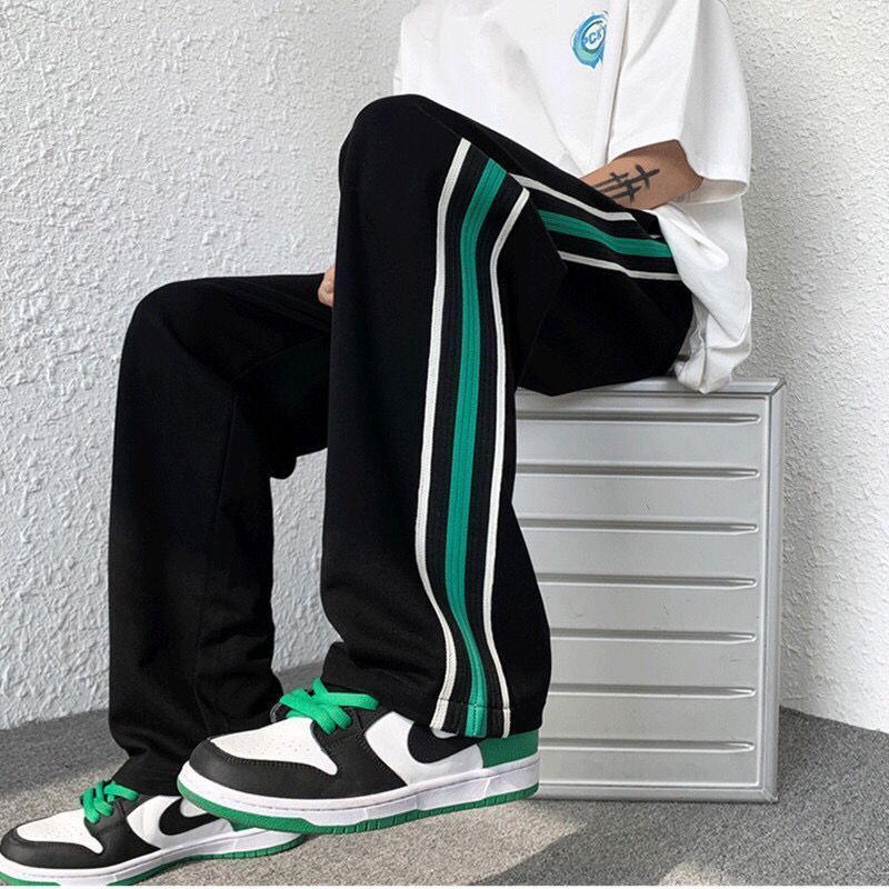 Harajuku Style Vintage High Street Striped Pants Spring and Summer Thin Loose Straight Wide Leg Sports Casual Pants Men's Ins Trendy