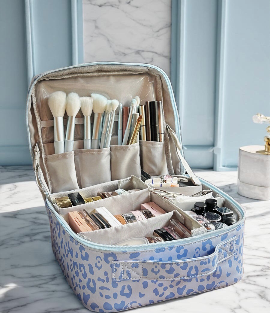 Bolsas de maquillaje de gran capacidad portátiles verticales para mujeres pueden colgar una maleta con espejo pu cruz de bolsas impermeables de mujeres bolsa de almacenamiento