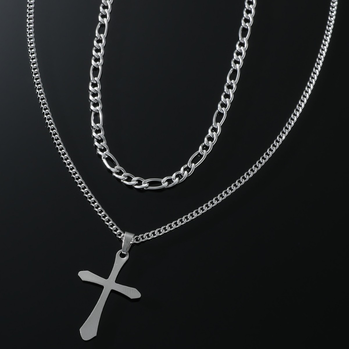 Multi-layer kruisketting voor heren hip-hopstijl titaniumstaal_voghion.com