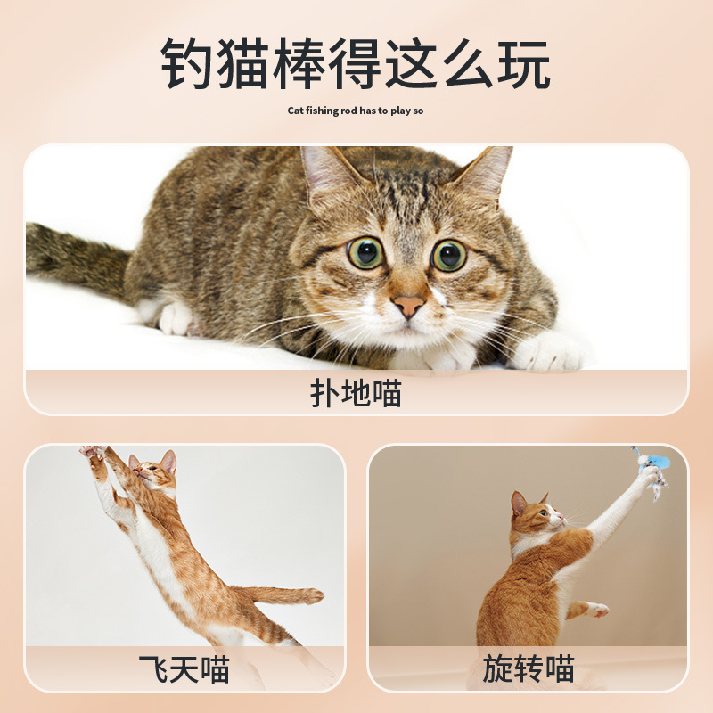 고양이 놀리는 스틱 개폐식 슈퍼 롱 낚싯대 스틸 와이어 깃털 교체 머리 물린 자기 안녕 지루함 구호 장난감