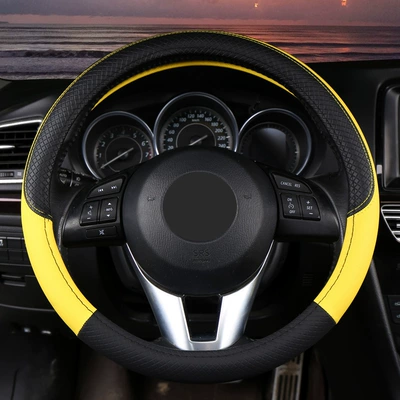 cover summer four seasons embossed: Steering wheel cover - superior-black-and-yellow-38cm
