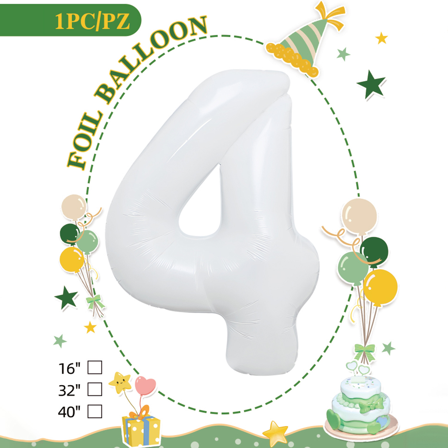Embalaje de tarjeta de papel independiente digital de cumpleaños impreso en blanco de 32 pulgadas, decoración de fiesta de la versión estadounidense, película de aluminio, decoración de globos de papel de aluminio