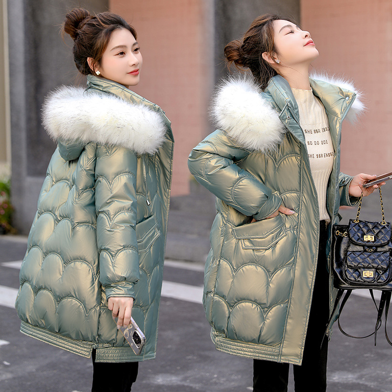Brillante cara sin lavado ropa de algodón para mujeres 2025 nuevo estilo coreano suelto chaqueta de algodón de cuello grande largo y grueso chaqueta de algodón para mujeres image 2