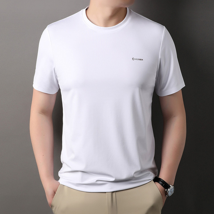 [Mulberry Silk + Cupro Silk] Men's Short-Sleeved T-Shirt Summer Loose Round Neck Seamless Ice Silk Cool Breathable Shirt