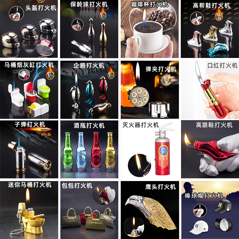 Colección de juguetes creativos en forma directa encendedor a prueba de viento metal plástico encendedor de cigarrillos artesanía ornamentos