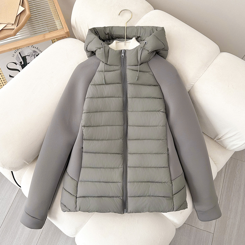 跨境拼接棉衣女短款2025冬季新款羽绒棉服外套修身轻薄立领棉袄