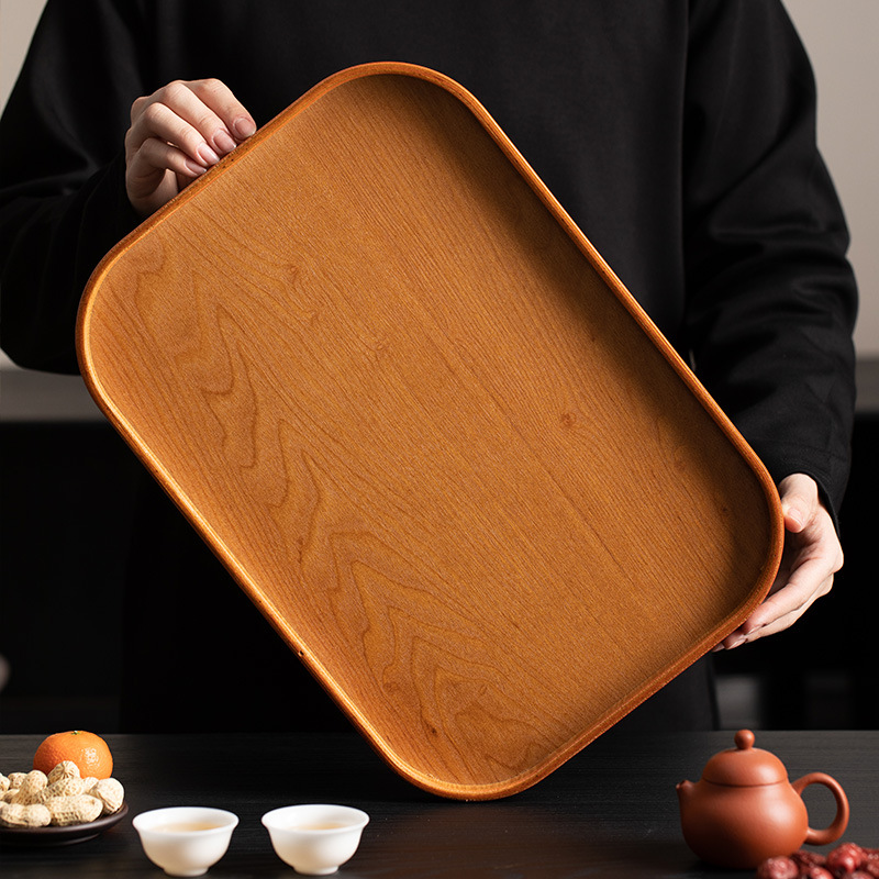 Solid Wood Ash Wood Tea-Colored Rectangular Tray for Home Use, Universal Fruit Tray, Water Cup, Tableware Storage Tray
