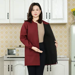 新款罩衣冬季加绒工作服防水防油厨房围裙女上班穿外穿的长袖护衣