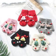 新しい秋冬のクリスマスの手袋の女性の厚い保温の毛糸の手袋の屋外の子供のかわいいニットの指の手袋