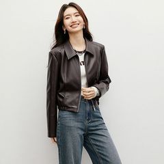 春秋新款皮衣女机车翻领高级夹克上衣皮夹克外套短款正肩皮衣潮