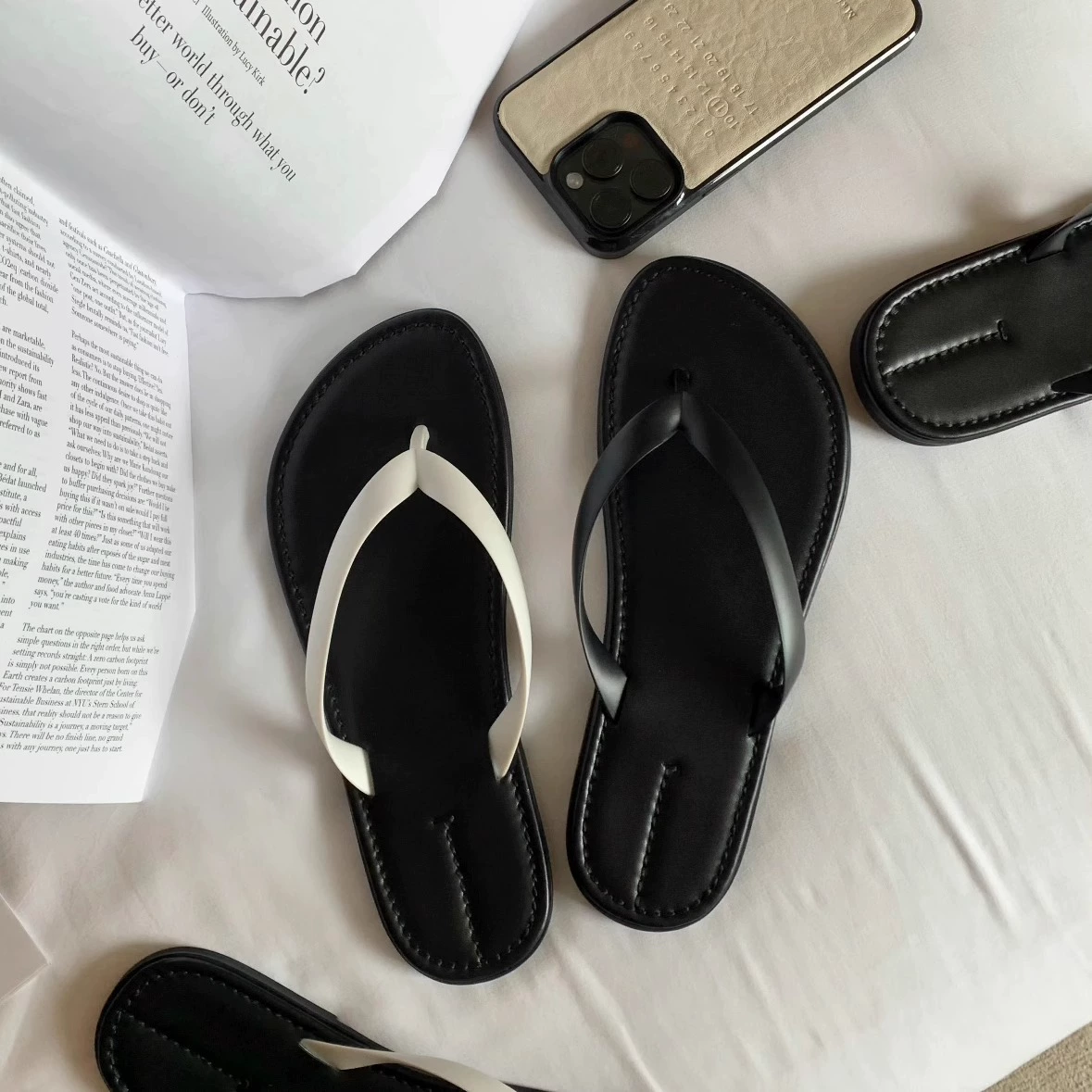 Universal beach flip flops, slippers, genuine leather, soft sole