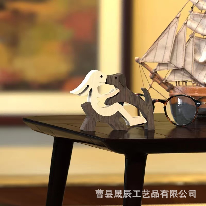 Decoración creativa de madera maciza para mascotas, decoración del hogar, hombre de madera y perro, artesanía conmemorativa, escritorio de oficina, pequeña talla de madera