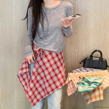 格子屁帘叠穿春夏款穿搭神器百衬衫屁帘牛仔裤装饰半身裙