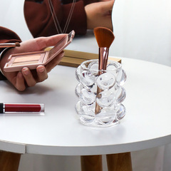 Korean-style Instagram-inspired retro beaded round glass cup with makeup brush holder&mdash;perfect for desk organization, jewelry storage, and photo prop styling.