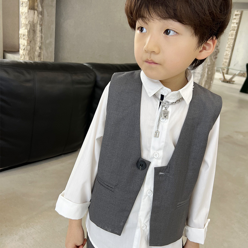 Vest, autumn set, children's trousers, shirt, 2025 years, Korean style, children's clothing, 3 pieces