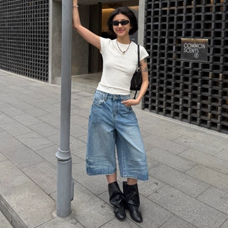 做旧复古水洗七分阔腿裤女2026年春夏新款宽松显瘦百搭时尚牛仔裤