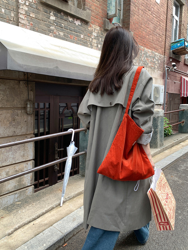 西西里安 塞特秋来信~小个子韩系拼接条纹袖廓形风衣外套女中长款|undefined