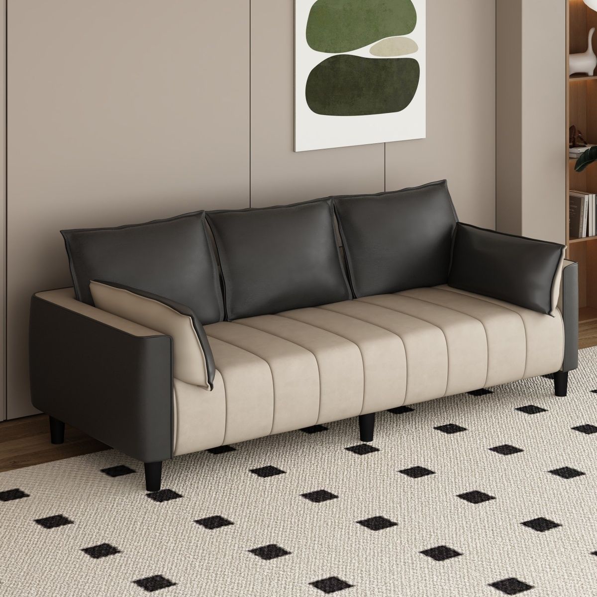 Cat Claw Leather Casual No-Wash Small Apartment Living Room Apartment Rental House Barber Shop Double Three Person Color Matching Sofa