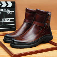 秋冬高帮手工擦色拉丝马丁靴男英伦大头男靴真皮商务厚底增高皮靴
