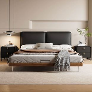 Big Chocolate Bed Italian Minimalist Leather Bed Modern Simple Master Bedroom Ash Wedding Bed Double Quiet Beech Bed
