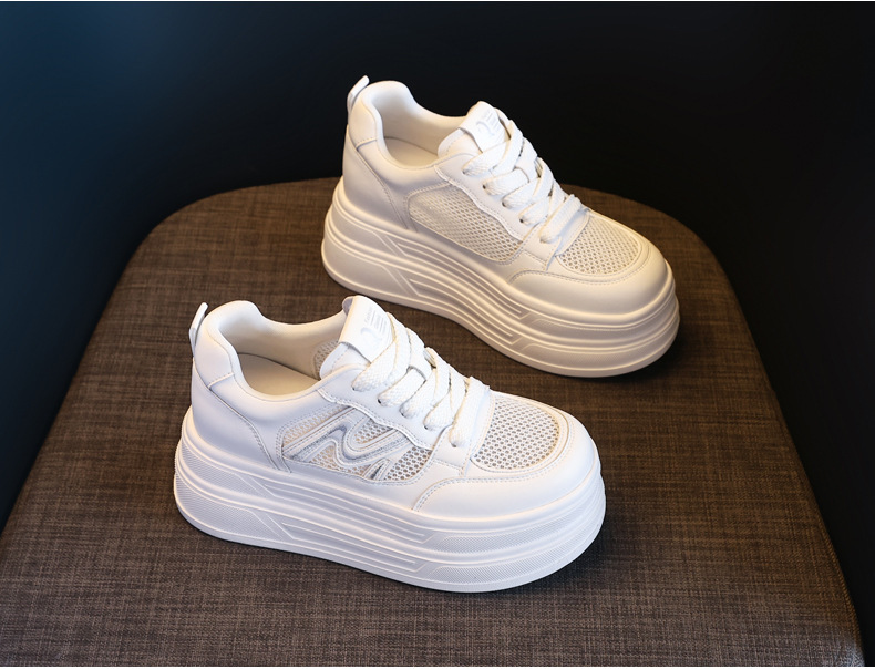 Giày sneaker nữ đế dày tăng chiều cao mặt lưới phong cách thể thao — màu trắng chi tiết 4