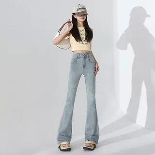 浅蓝喇叭裤高腰牛仔裤女2024年新款微喇显瘦拖地马蹄裤子春秋女装