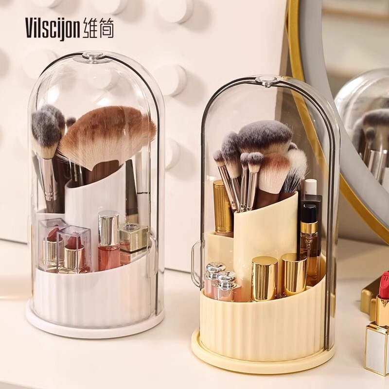 Cosmetic Brush Storage Cylinder Rotating Dustproof Dressing Table Cosmetic Storage Box Lipstick Eyeshadow Storage Rack Desktop Pen Holder