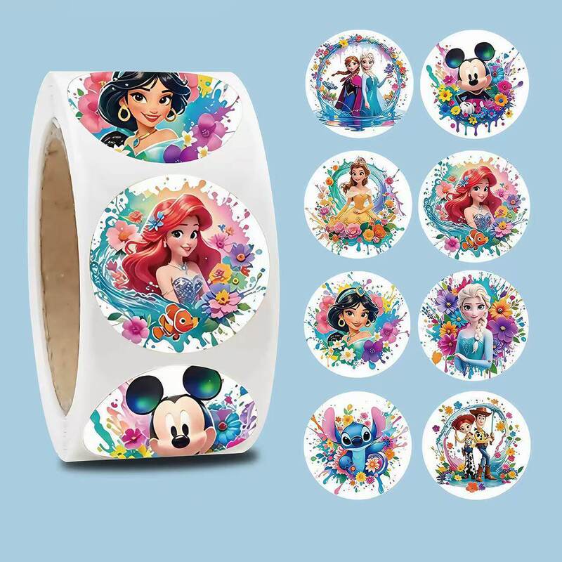 500 Disney Princess Roll Stickers, Cute Cartoon Children's Reward Stickers, Ins-Style Journal Stickers, Sealing Stickers