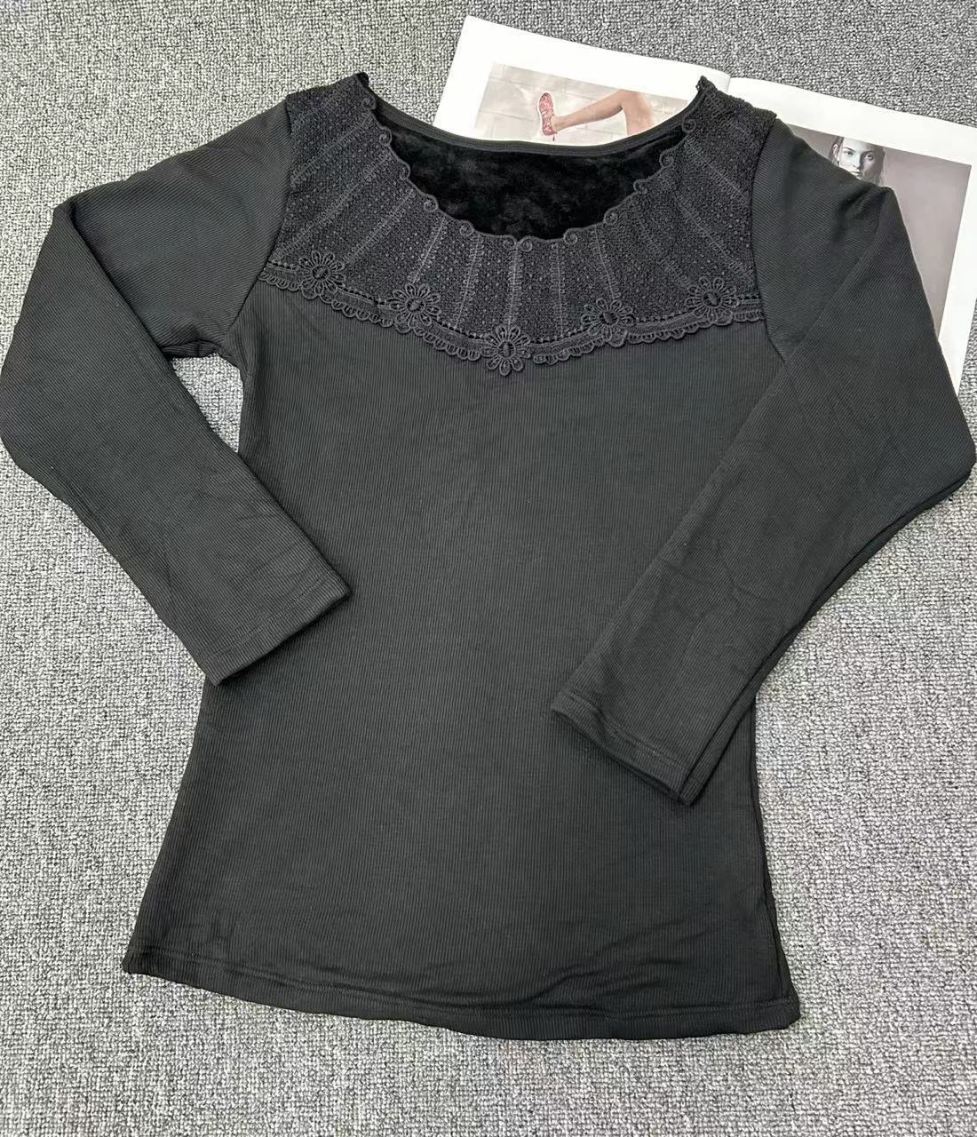 Corsé suelto que basa la camisa de las mujeres de otoño e invierno ropa interior de color sólido forrado de lana gruesa caliente de manga larga superior