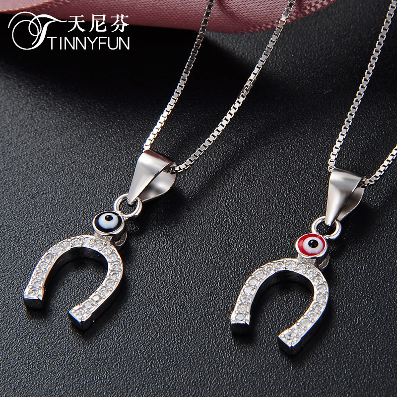 Accesorios en forma de U de plata esterlina s925 coreana simple cadena de clavícula con goteo de aceite joyas de diamantes elegantes colgantes populares para mujeres